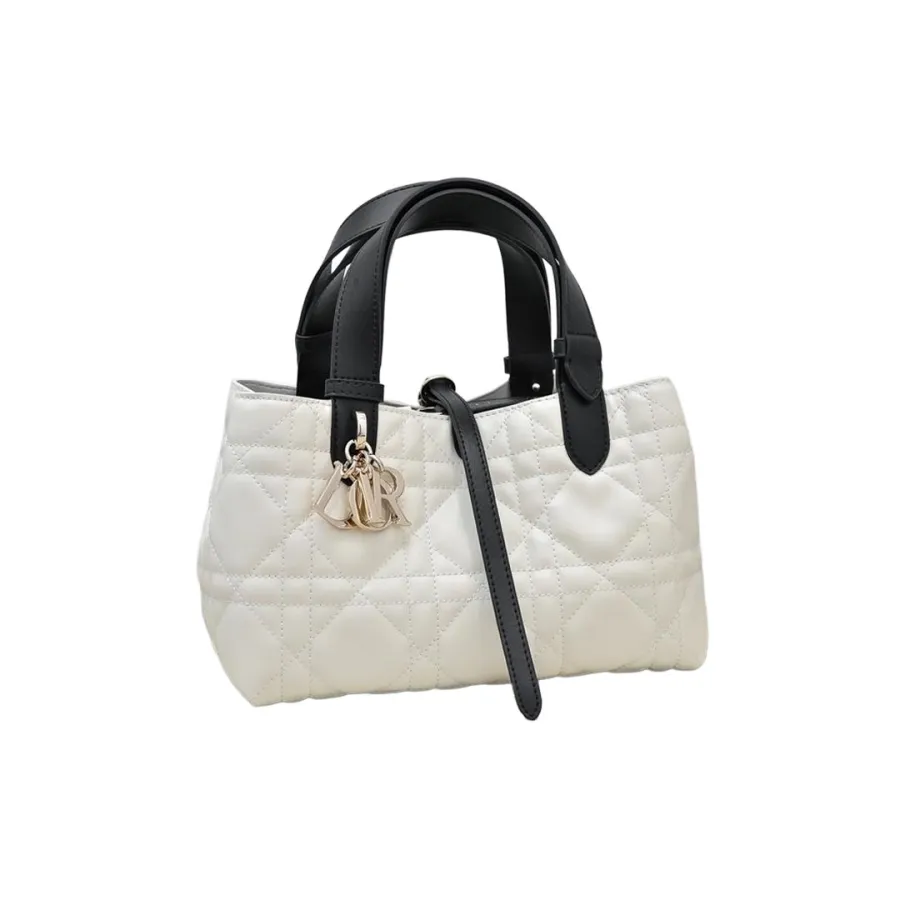 Dior Small Dior Toujours Bag In White And Black Macrocannage Calfskin With Light Gold Hardware