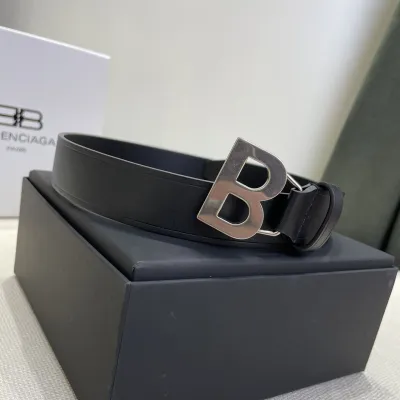 Balenciaga Women's Single B Buckle Belt In Pink/Pale Pink/Black Smooth Calfskin With Gold/Silver Hardware 30mm