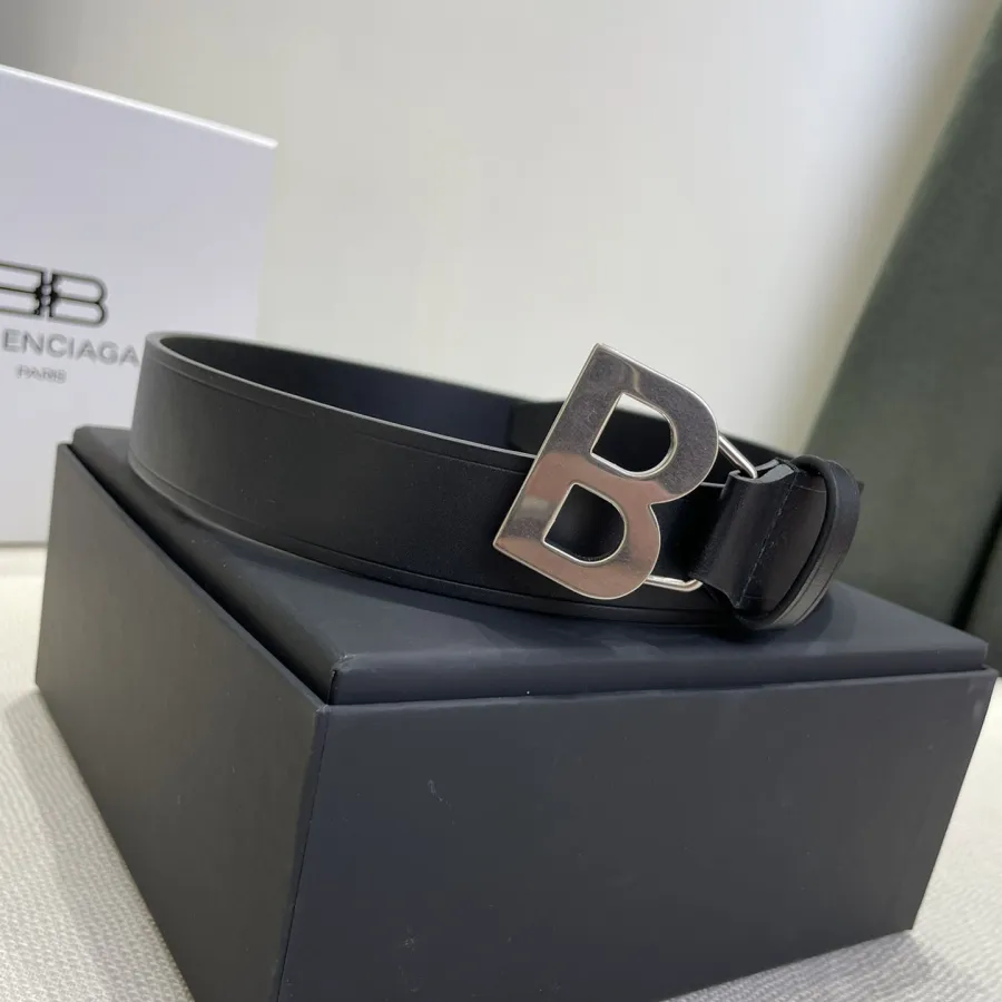 Balenciaga Women's Single B Buckle Belt In Pink/Pale Pink/Black Smooth Calfskin With Gold/Silver Hardware 30mm