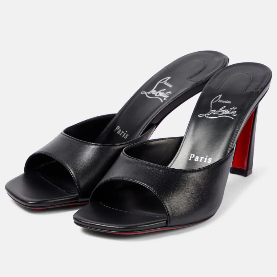 Christian Louboutin Black leather high-heeled sandal slippers