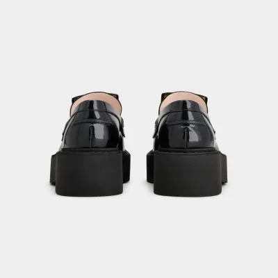 Roger Vivier Viv' Rangers Loafers In Black Patent Leather With Metal Buckle (Heel Height 5.5cm)