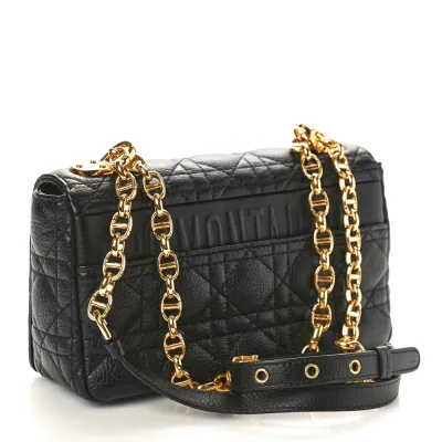 Dior Small Caro Bag Black Cannage Calfskin Leather Gold Hardware