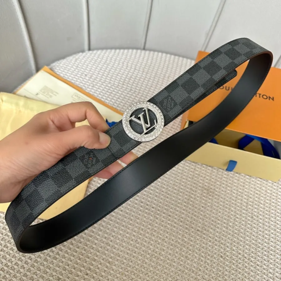 Louis Vuitton Women's Diamonds Nautical Buckle Reversible Belt In Black/Brown Calfskin And Damier Canvas With Gold/Silver Hardware 35mm