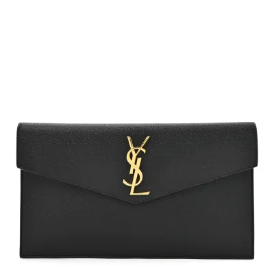 Saint Laurent Medium Uptown Pouch Black Grain De Poudre Leather Gold Hardware