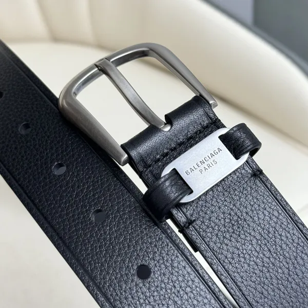 Balenciaga Men's Black Suit Belt In Black Grained Calfskin With Gold/Silver Hardware 35mm - Image 3