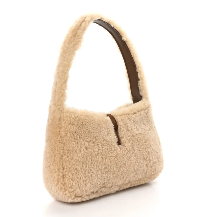 Saint Laurent Mini Le 5 À 7 Hobo Natural Beige Shearling Gold Hardware