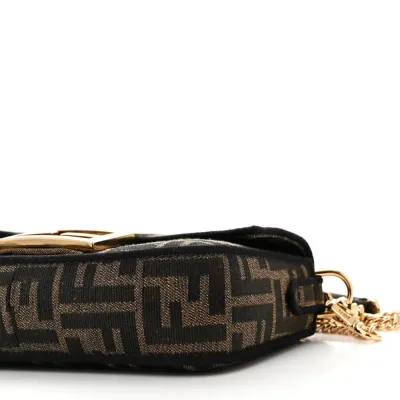 Fendi Mini FF 1974 Baguette Tobacco/Moro/Black Jacquard Fabric Gold Hardware