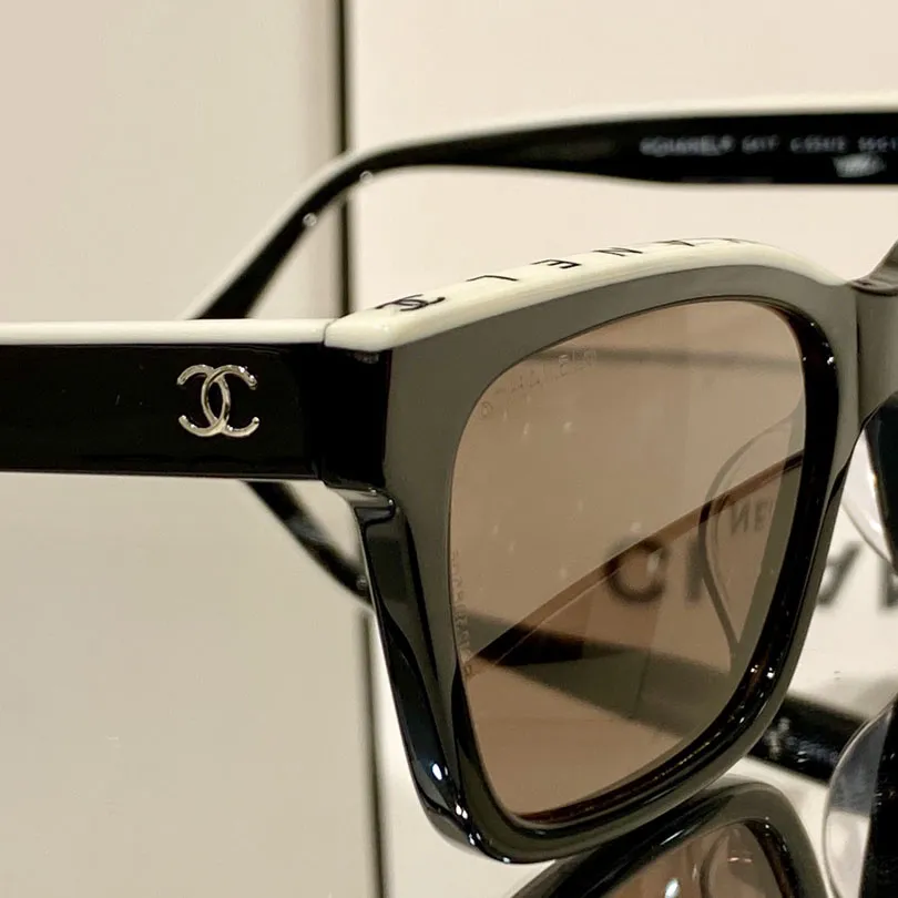 CHANEL square frame glasses black white color size 57-17-140