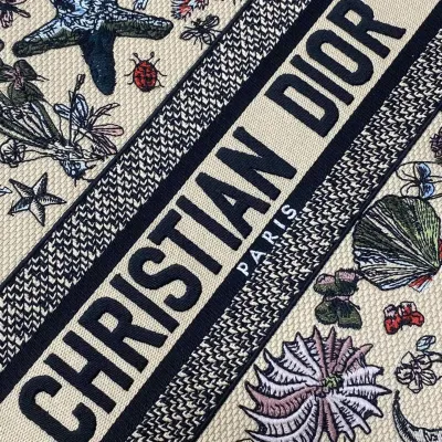 Dior Medium Dior Book Tote In White/Beige Embroidery with Multicolor Dior Cabinet de Curiosités Motif