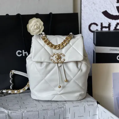 Chanel 19bags Backpacks White / Grey / Black Gold / Black Silver / Burnt Sugar Colouring  Quilted Lambskin Leather Backpacks