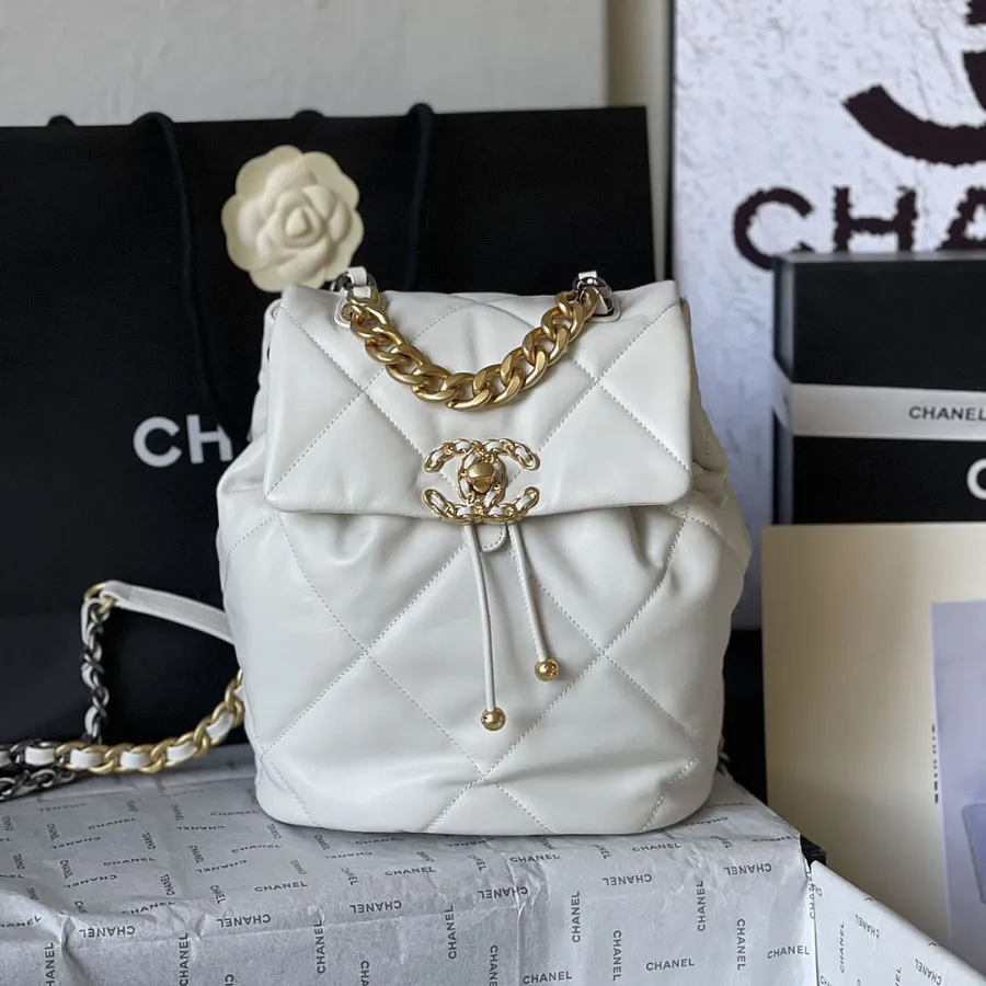Chanel 19bags Backpacks White / Grey / Black Gold / Black Silver / Burnt Sugar Colouring  Quilted Lambskin Leather Backpacks