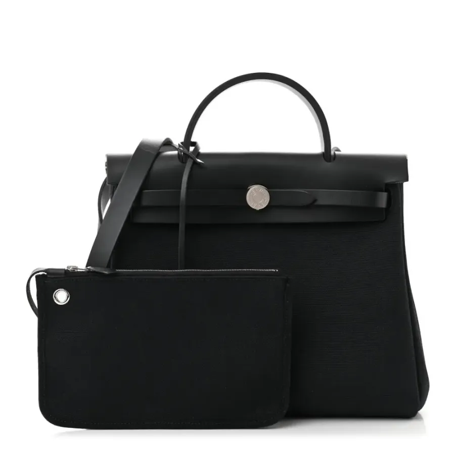 Hermès Herbag Zip PM 31 Black Military Toile & Vache Hunter Leather Palladium Silver Hardware