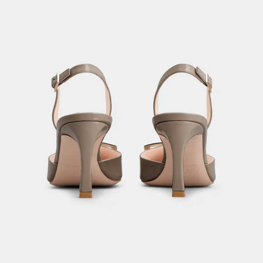 Roger Vivier Trompette Slingback Pumps High Heels In Beige Patent Leather With Metal Buckle (Heel Height 7cm)