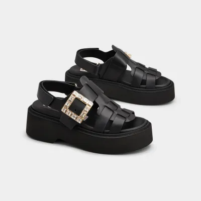 Roger Vivier Viv' Rangers Sandals In White Leather With Crystal Buckle