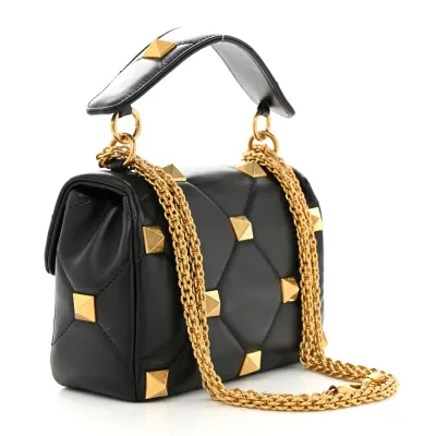 Valentino Garavani Small Roman Stud Shoulder Bag Black Nappa Leather Brass Hardware