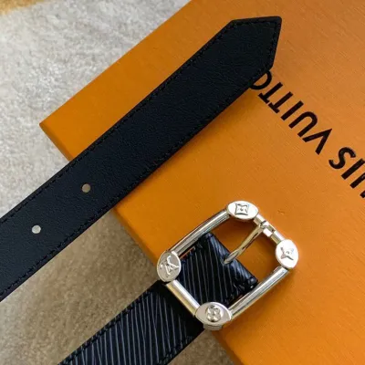 Louis Vuitton Women's Malletier Square Buckle Belt In Black Calfskin With Silver Hardware 25mm