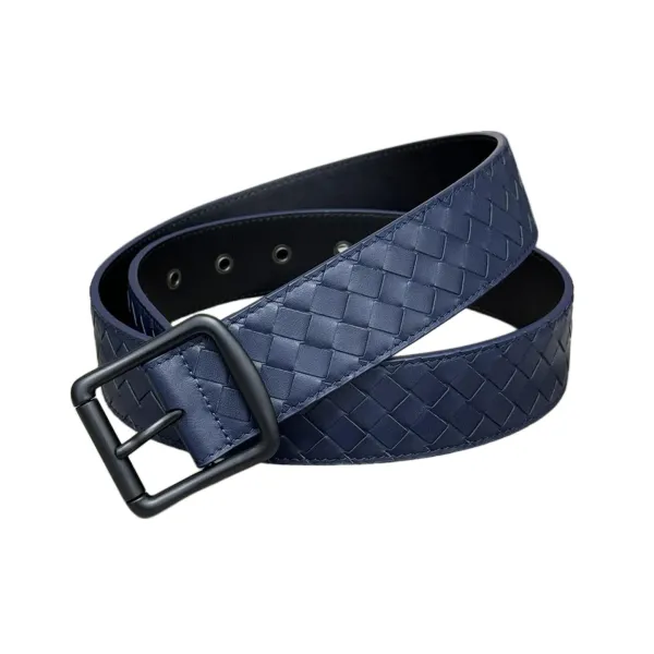 Bottega Veneta Men's Square Buckle Intrecciato Belt In Black/Coffee/Blue/Grey Calfskin With Silver/Black Hardware 40mm - Image 5
