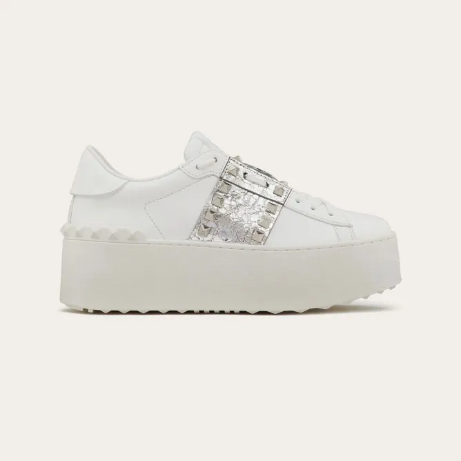 VALENTINO Women's calfskin and metallic platform sneakers
