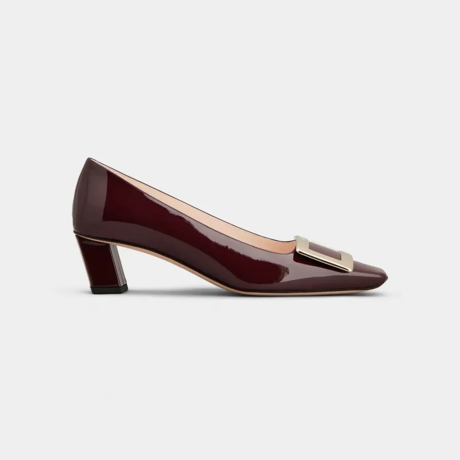 Roger Vivier Belle Vivier Pumps High Heels In Burgundy Patent Leather With Metal Buckle (Heel Height 4.5cm)