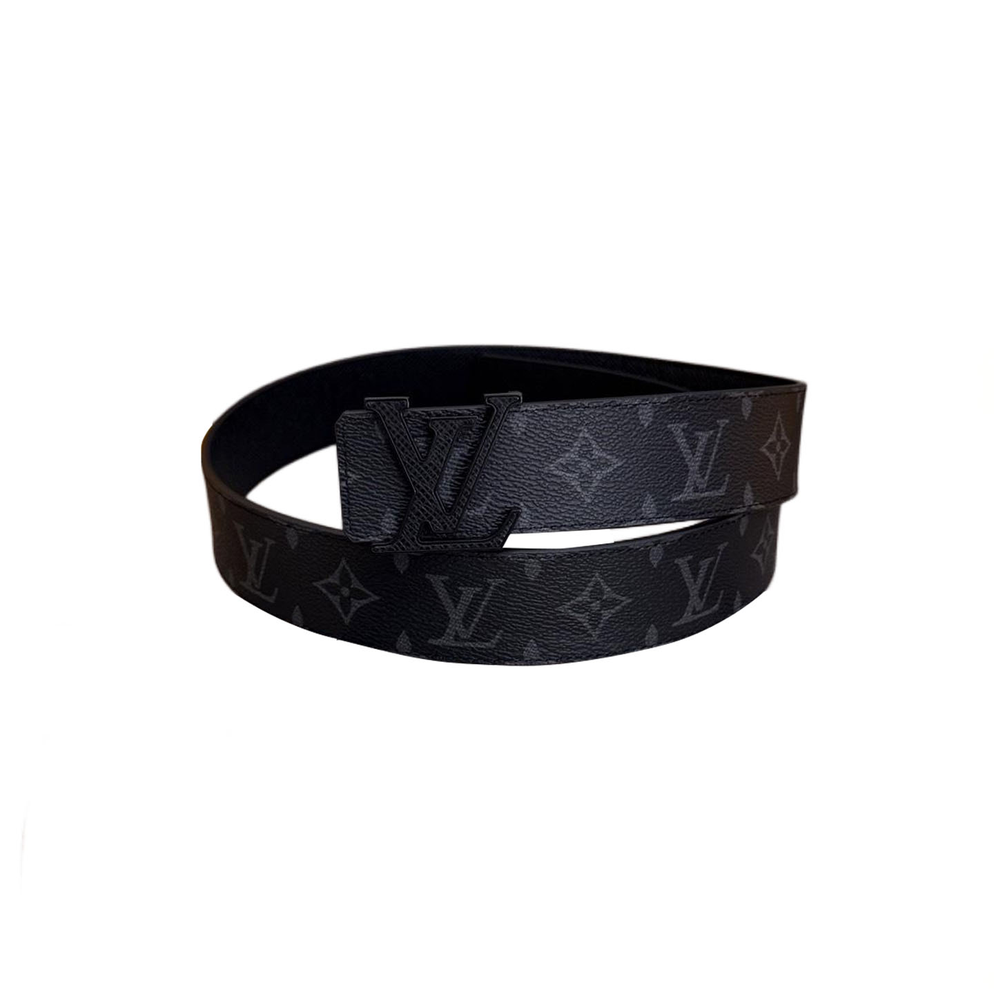 Cinto Louis Vuitton Masculino com Fivela LV em Canvas Monograma Preto com Hardware Preto/Dourado/Prateado 40mm