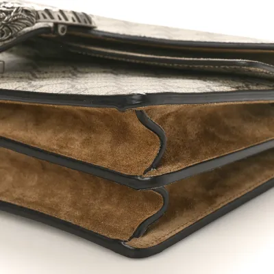 Gucci Small Dionysus Shoulder Bag Taupe GG Supreme Monogram Canvas Aged Silver Hardware