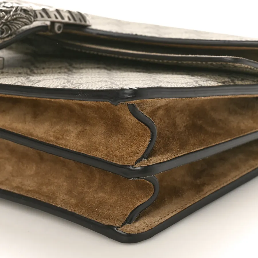 Gucci Small Dionysus Shoulder Bag Taupe GG Supreme Monogram Canvas Aged Silver Hardware