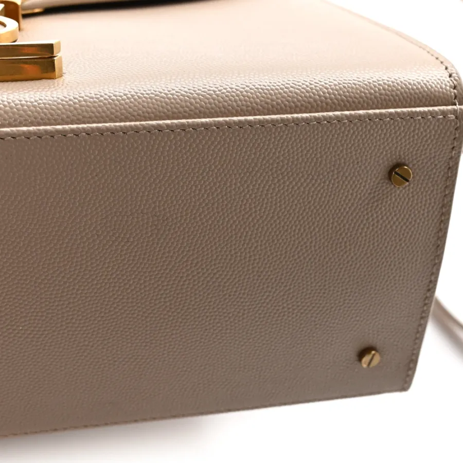 Saint Laurent Medium Cassandra Top Handle Dark Beige Classic Monogram Grain De Poudre Leather Aged Gold Hardware