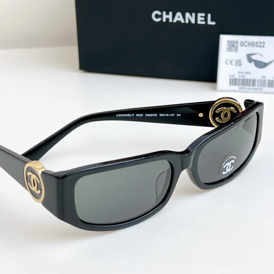 CHANEL square frame glasses black gold color size 56-18-137