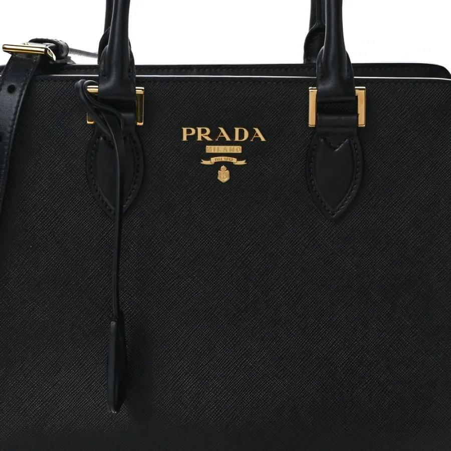 Prada Small Zippered Tote Bag Black Saffiano Soft Calfskin Leather Gold Hardware