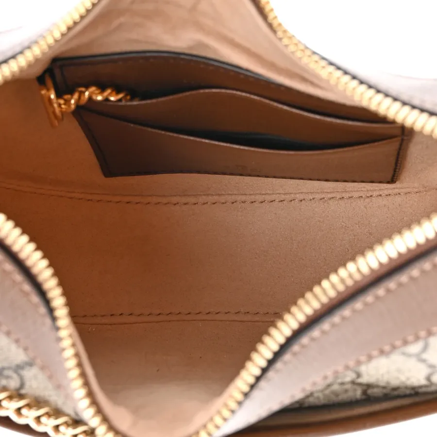 Gucci Small Jackie 1961 Hobo Beige / Ebony Brown Sugar GG Supreme Monogram Canvas & Azalea Calfskin Leather Gold Hardware