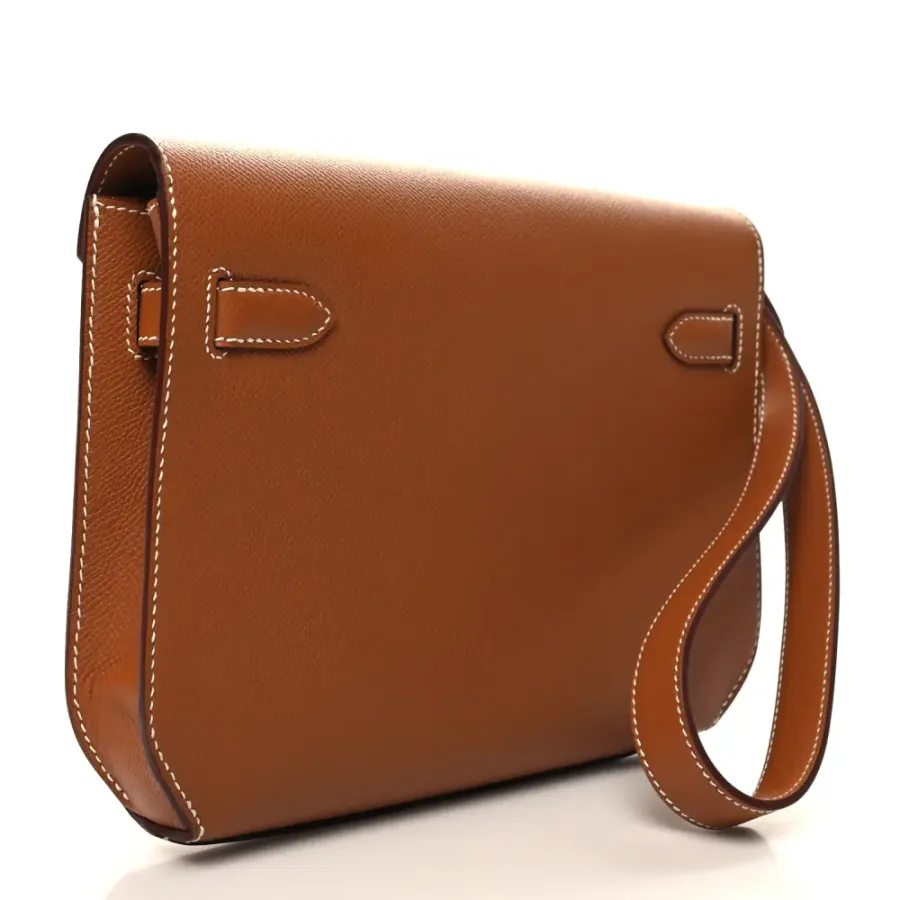Hermès Kelly Dépêches 25 Pouch Brown Epsom Leather Silver Hardware