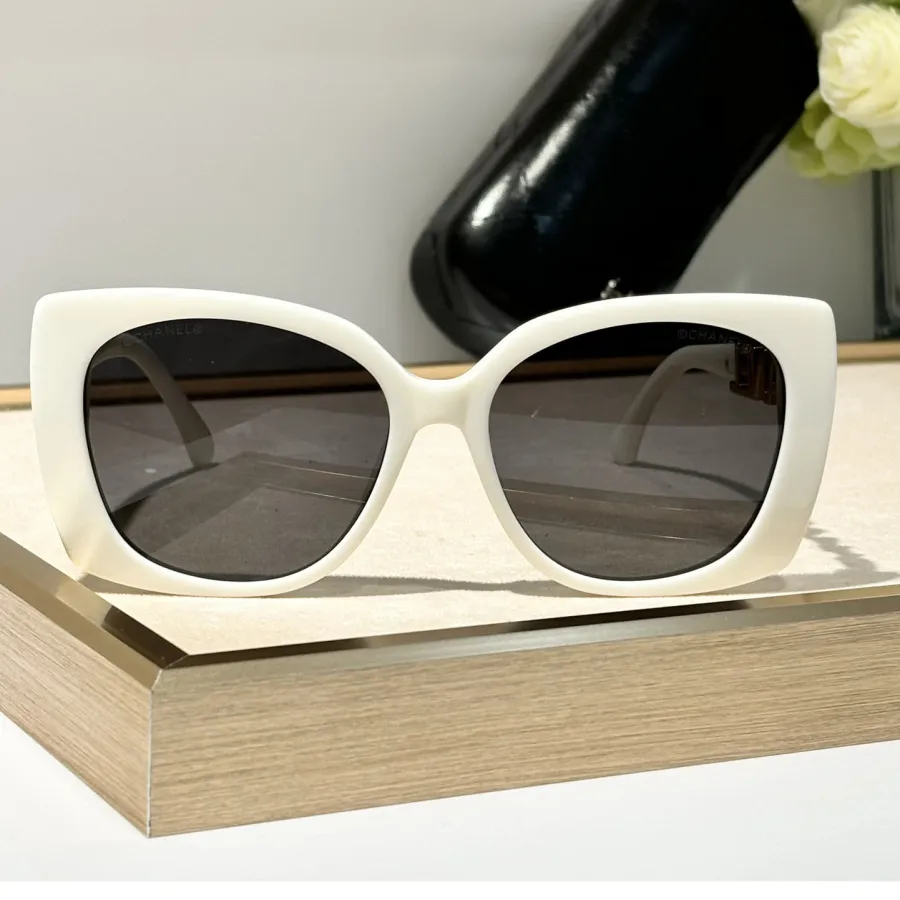 CHANEL square frame glasses white color SIZE 53-17-140