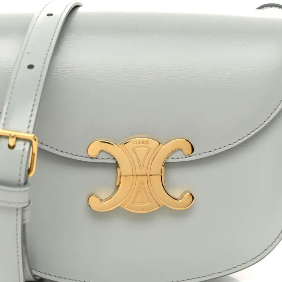 Celine Small Besace Clea Triomphe Bag Blue/Grey Shiny Calfskin Leather Gold Hardware