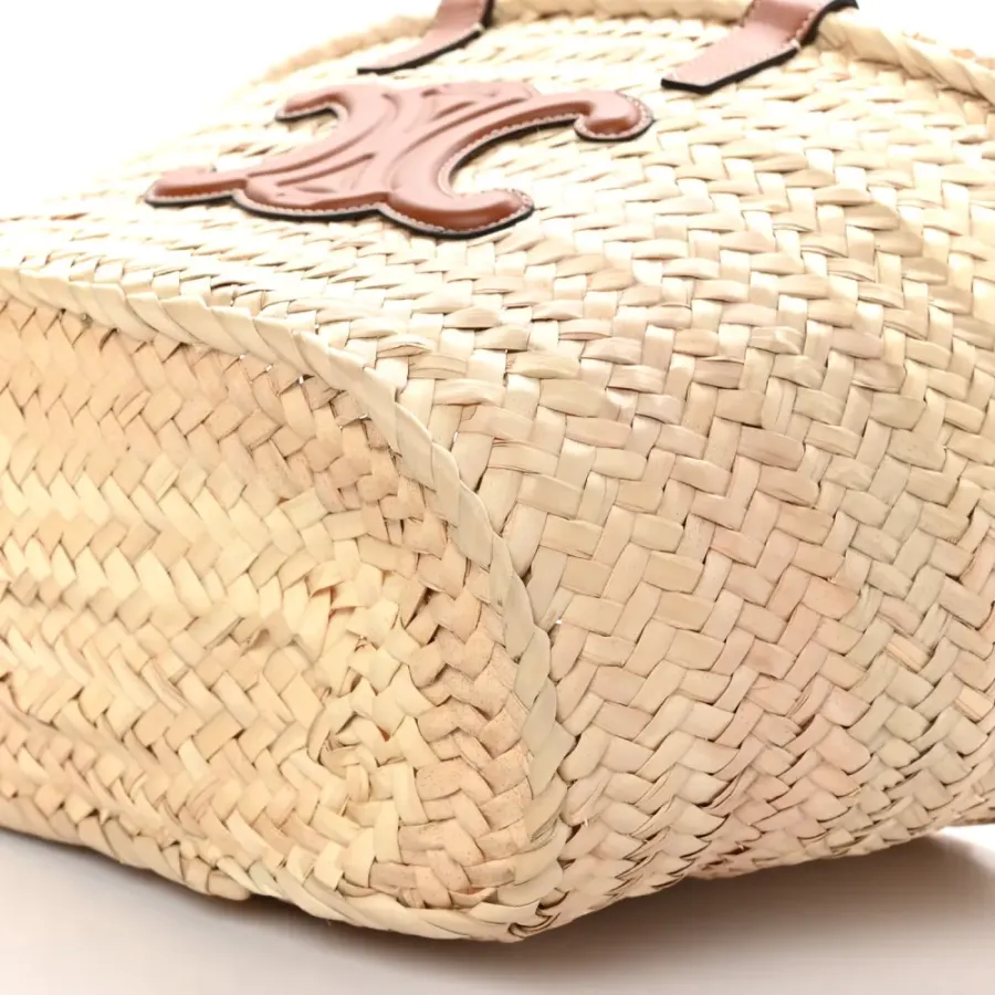 Celine Medium Triomphe Teen Panier Tan Palm Leaf & Calfskin Leather Gold Hardware