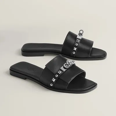 HERMES Giulia Black Slippers
