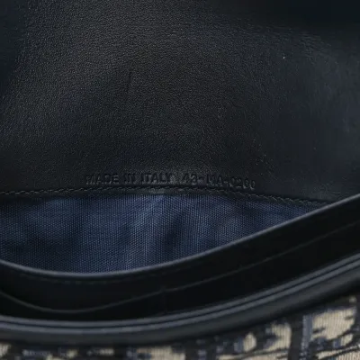 Dior Mini Saddle Chain Long Wallet Blue Oblique Canvas Gold Hardware