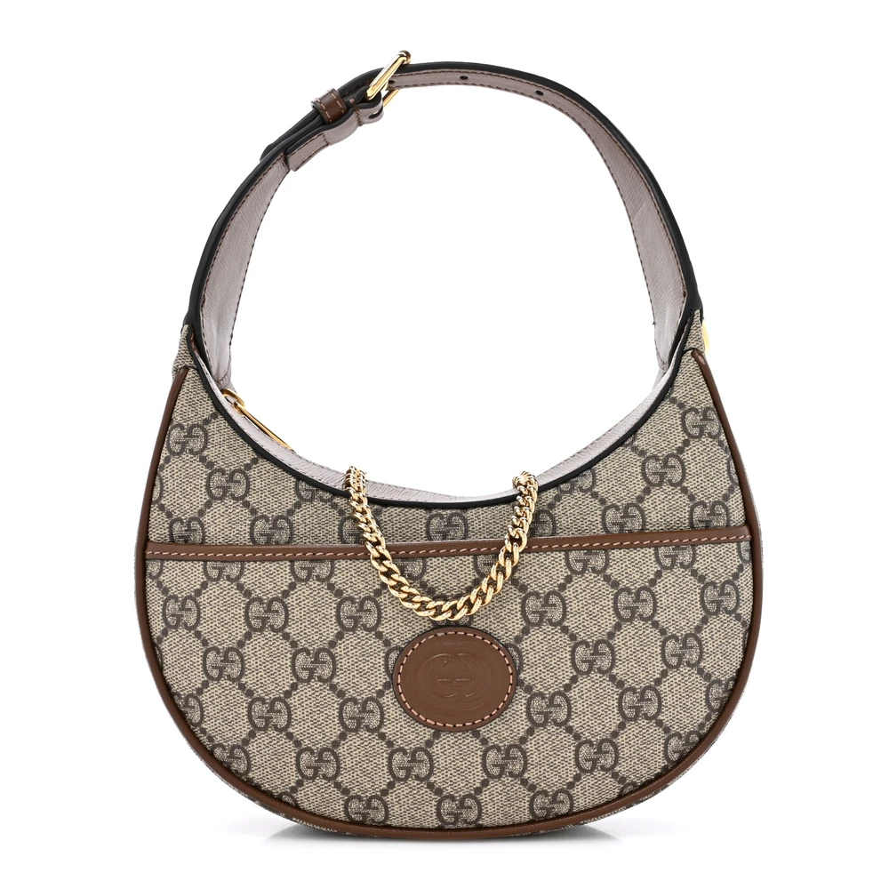 Gucci Small Jackie 1961 Hobo Bege / Marrom Ébony Brown Sugar GG Supreme Monogram Canvas & Couro Bezerro Azalea Hardware Dourado