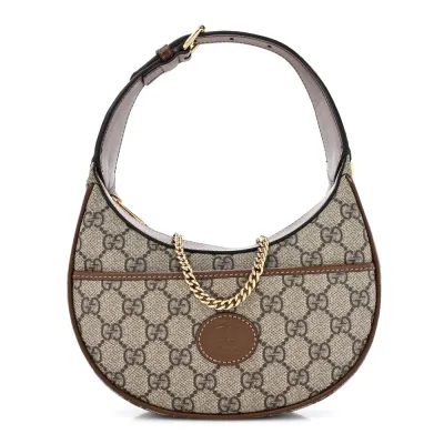 Gucci Small Jackie 1961 Hobo Beige / Ebony Brown Sugar GG Supreme Monogram Canvas & Azalea Calfskin Leather Gold Hardware