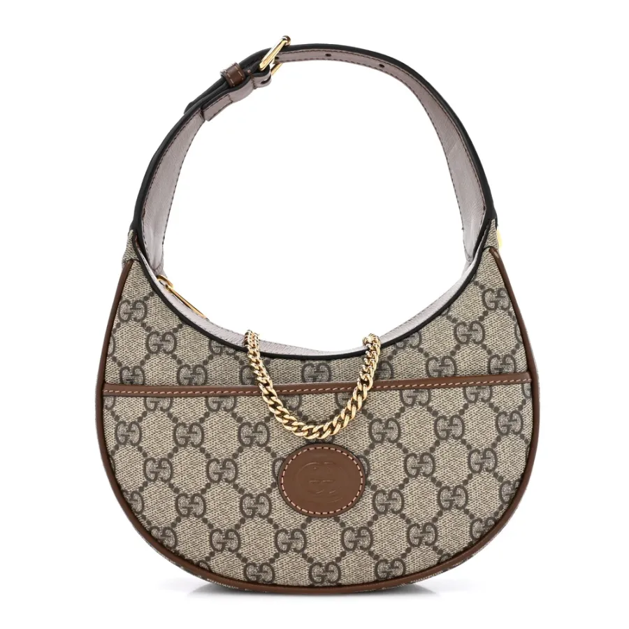 Gucci Small Jackie 1961 Hobo Beige / Ebony Brown Sugar GG Supreme Monogram Canvas & Azalea Calfskin Leather Gold Hardware
