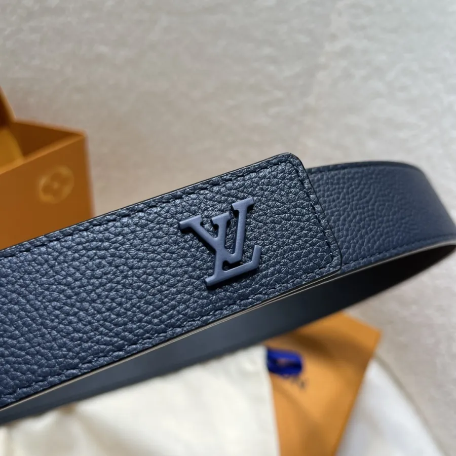 Louis Vuitton Men's Aerogram Belt In Blue Calfskin With Blue/Black/Silver Hardware 35mm