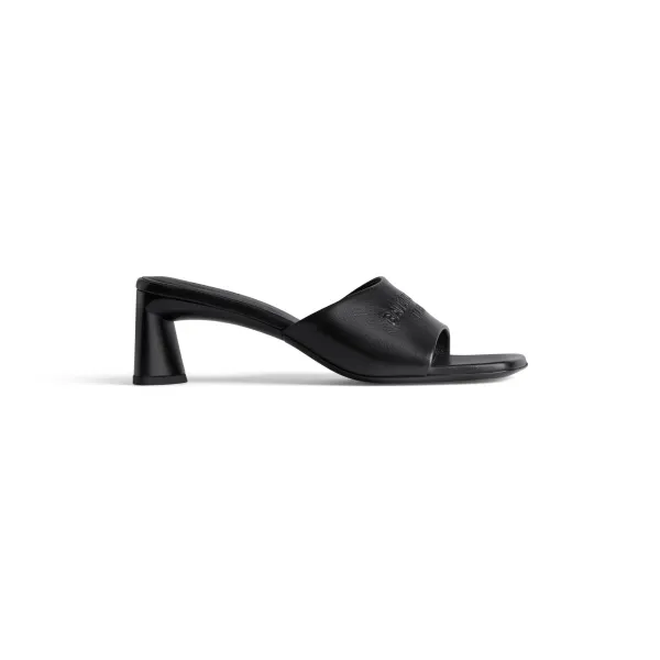 BALENCIAGA Black square toe chunky heel 60 mm sandals High Heels Slippers