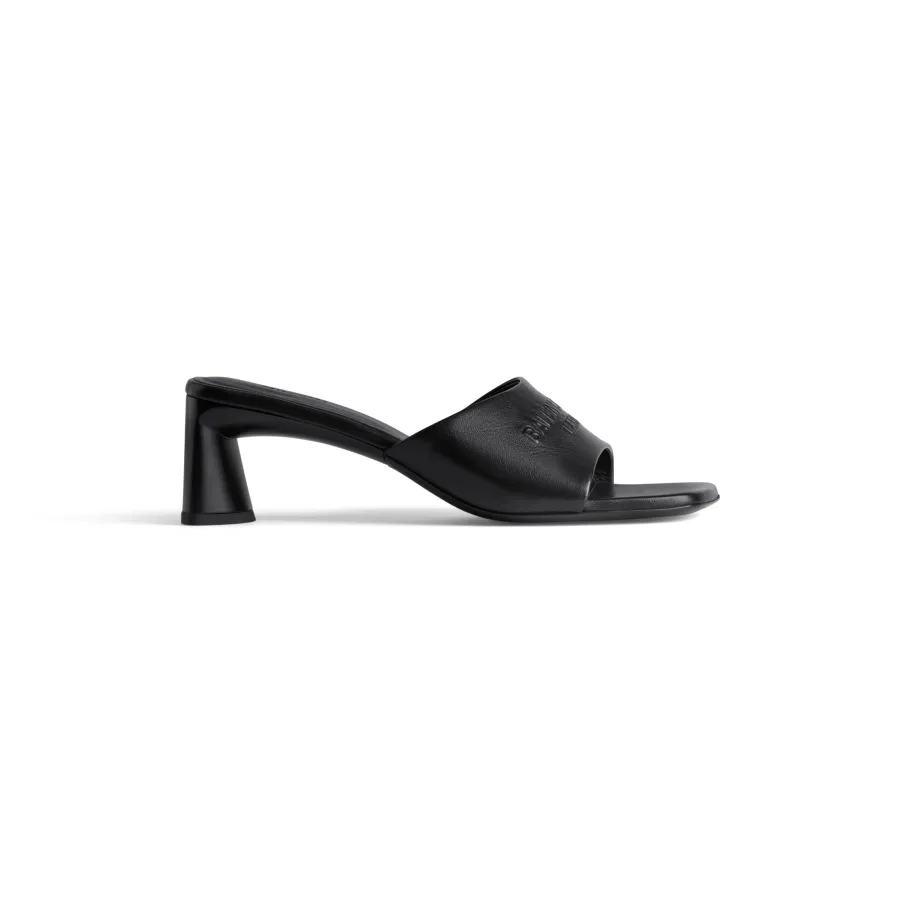 BALENCIAGA Black square toe chunky heel 60 mm sandals High Heels Slippers