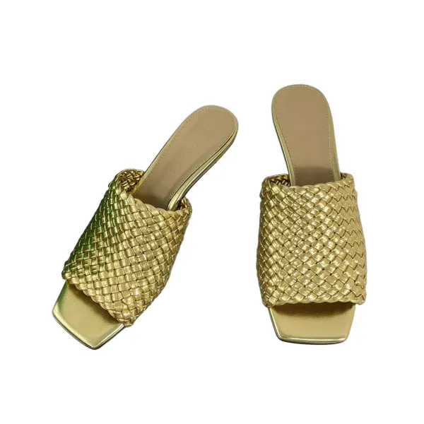 Bottega Veneta Knot Mule In Gold Intrecciato Leather Mule With Signature Metal Knot Heel (Heel Height 4.5cm) - Image 2