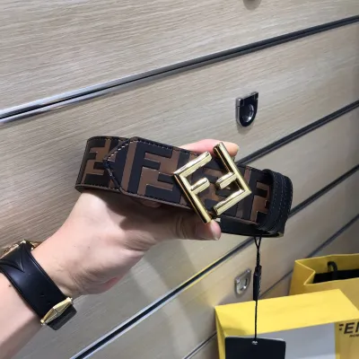 Fendi Men's FF Diamonds Belt In Brown/Black Calfskin With Gold/Silver/Black Hardware 38mm