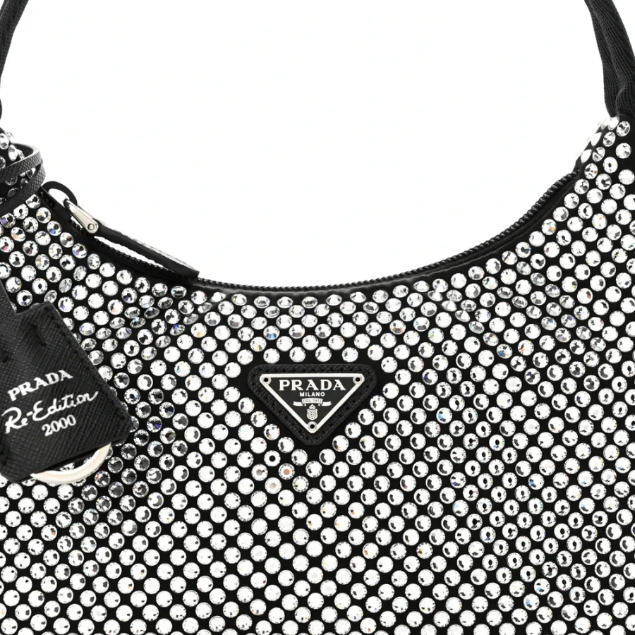 Prada Mini Re-Edition 2000 Bag Cristal Satin & Crystal Silver Hardware