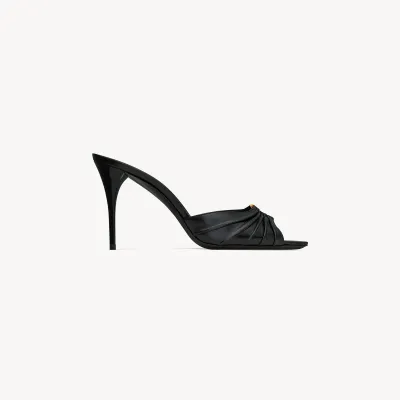 Yves Saint Laurent Black smooth leather pointy sandals high heels slippers