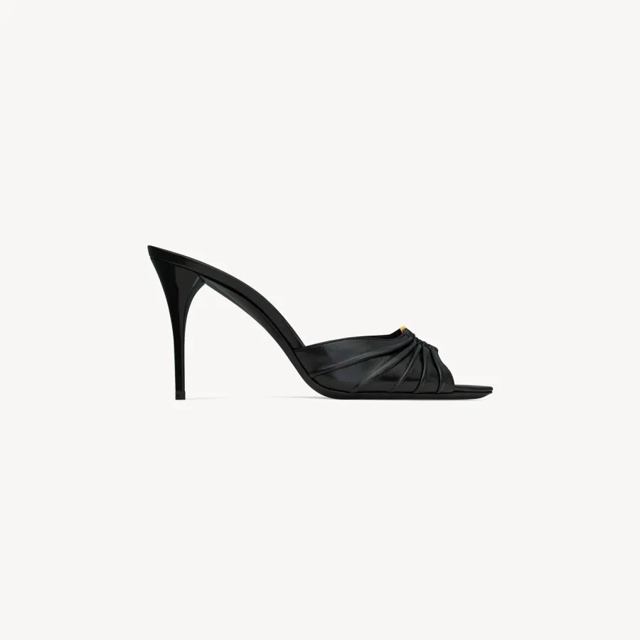 Yves Saint Laurent Black smooth leather pointy sandals high heels slippers