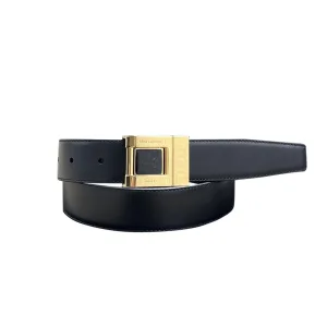 Saint Laurent Square Buckle Belt In Black/Burgundy Calfskin With Gold Hardware 30mm