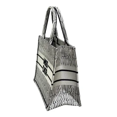 Dior Medium Dior Book Tote In White And Beige/Pink/Blue Miss Dior Allover Embroidered Canvas