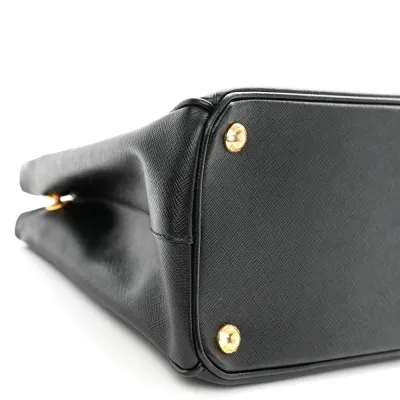 Prada Small Galleria Double Zip Tote Black Saffiano Leather Brass Hardware